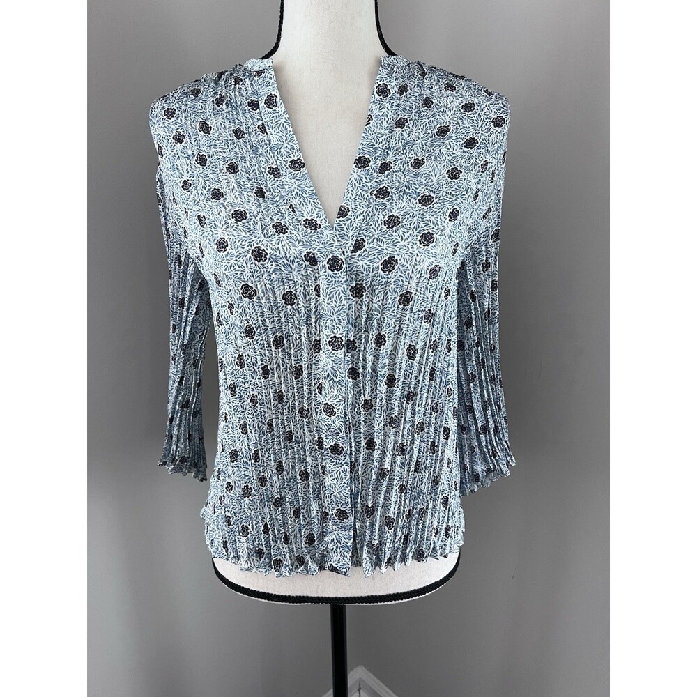 NWT Vince Pleated Button Front Blouse Blue Size XS